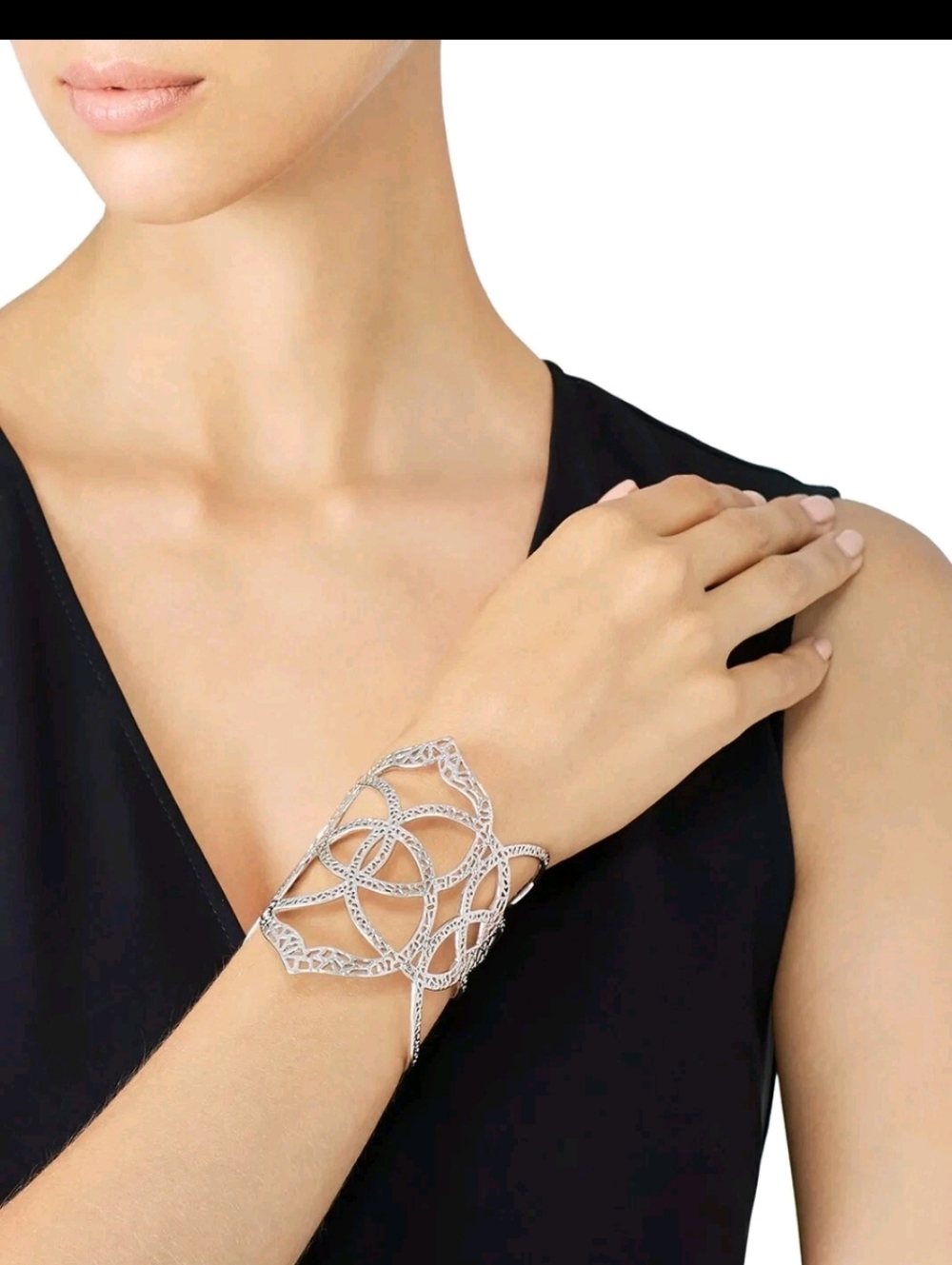 Kendra Scott Roni Silver Filigree Open Cuff Statement Bracelet - Picture 2 of 5
